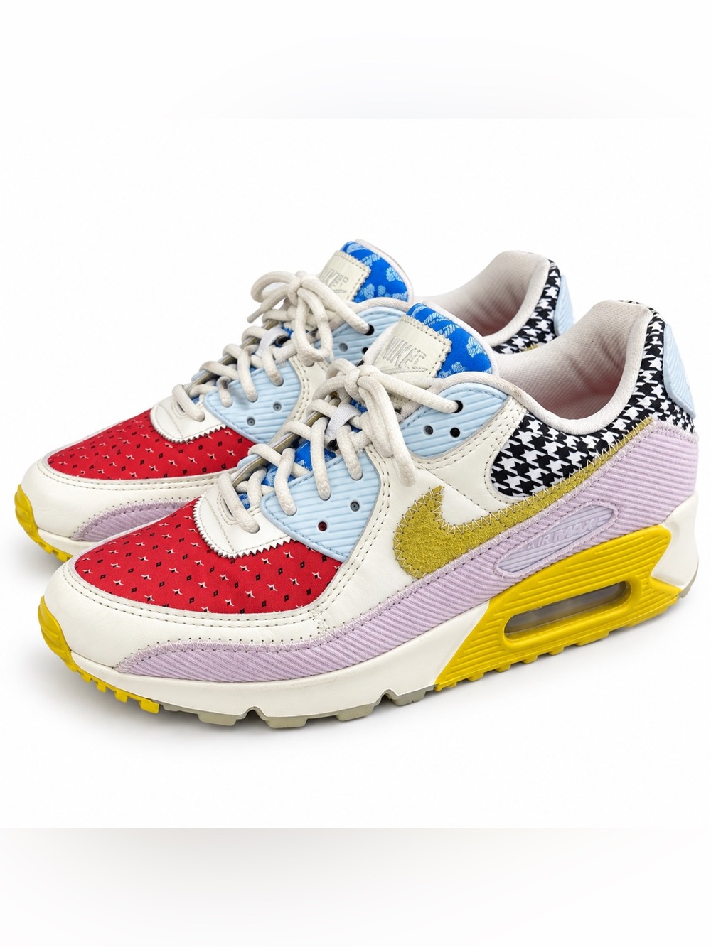 Nike Air Max 90 Patchwork Women’s 10.5 DM8075-100 Houndstooth Corduroy Sneaker